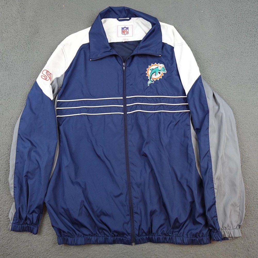 Miami Dolphins Jacket Mens XL Blue Gray NFL Football Windbreaker Throwback 90s